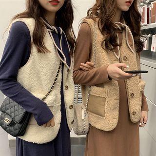 Tie Neck Long-sleeve T-shirt Dress / Faux-shearling Vest