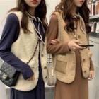 Tie Neck Long-sleeve T-shirt Dress / Faux-shearling Vest