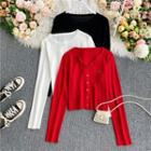 Cherry Embroidered Long-sleeve Cropped Knit Cardigan