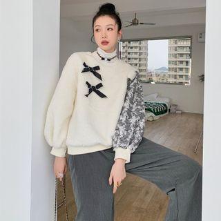 Mock-neck Ribbon Patterned Panel Sweater