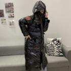 Patent Padded Zip-up Hooded Long Coat