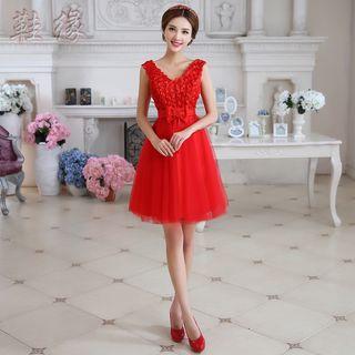 Crystal Mini Prom Dress With Cape / Necklace
