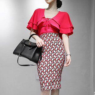 Short-sleeve Tie-neck Layered Cropped Top