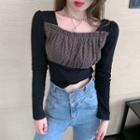 Puff-sleeve Polka Dot Panel Cropped Top