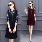 Mock Two Piece Floral Print Collared Long Sleeve Dress