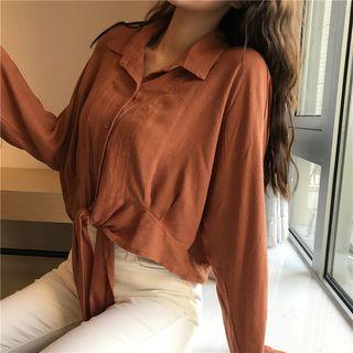 Plain Tie-front Shirt