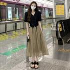 Short-sleeve Frog-button Top / Midi A-line Skirt