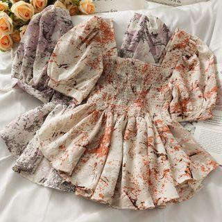 Printed Smocked Peplum Top