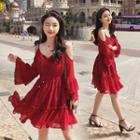 Long-sleeve Cold Shoulder Mini Chiffon Dress