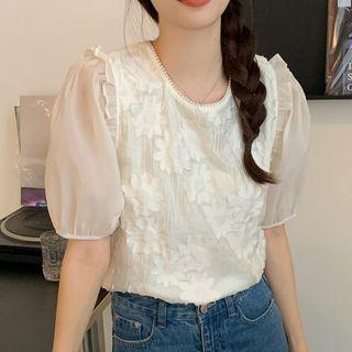 Puff-sleeve Ruffle Floral Blouse