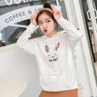 Contrast Trim Rabbit Embroidered Hoodie