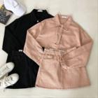 Set: Plain Single-breasted Long-sleeve Denim Jacket + High-waist Denim Skirt