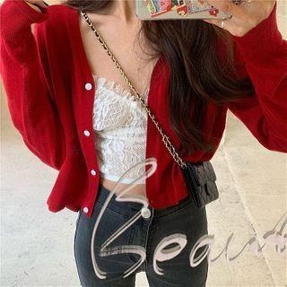 Plain Cropped Single-breasted Cardigan