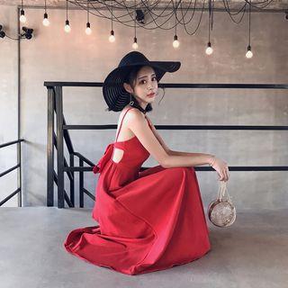 Spaghetti Strap Cut Out Midi A-line Dress
