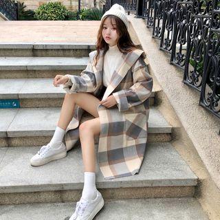 Plaid Hooded Open-front Coat