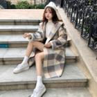 Plaid Hooded Open-front Coat