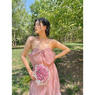 Strapless Bow Midi A-line Dress