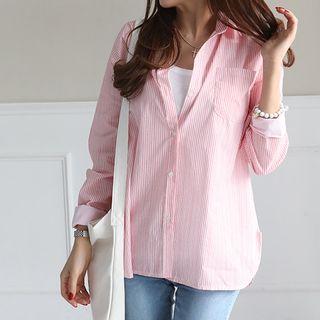 Round-hem Striped Shirt