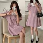 Short-sleeve Collared A-line Dress Purple - One Size