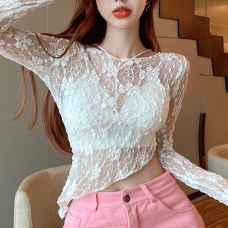 Long-sleeve Asymmetrical Lace Top