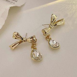 Bow Faux Crystal Alloy Dangle Earring 1 Pair - Gold - One Size