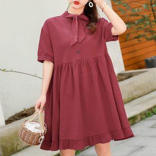Short-sleeve Bow Ruffle Dress