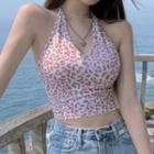 Leopard Print Cropped Camisole Top Pink - One Size