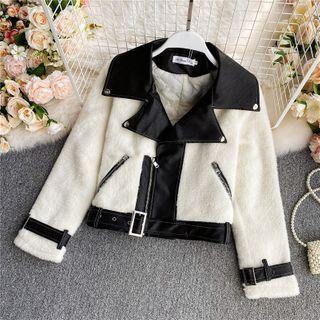 Furry Color-block Crop Jacket