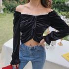 Velvet Lace Off-shoulder Top Black - One Size