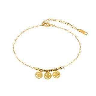 Simple Personality Plated Gold Round Beads Smiley Expression 316l Stainless Steel Anklet Golden - One Size
