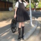 Short-sleeve Frill Trim Blouse / A-line Overall Dress