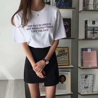 Letter Print Cotton T-shirt Ivory - One Size