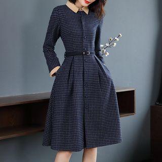 Belted Plaid A-line Shirtdress