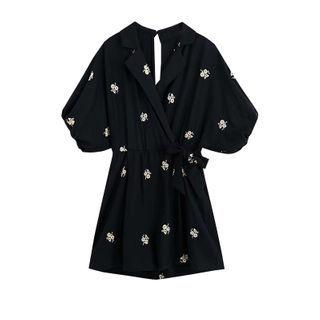 Flower Embroidered Short-sleeve Playsuit
