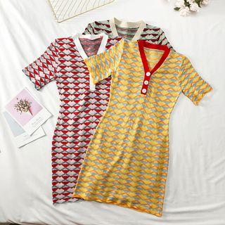 Printed V-neck Mini Dress
