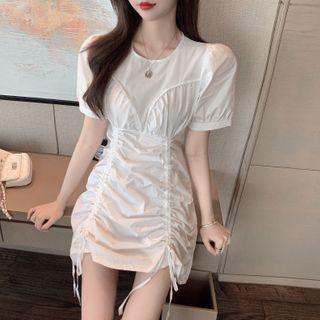 Short-sleeve Drawstring Ruffled Dress