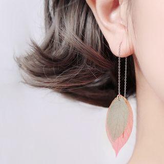 925 Sterling Silver Leaf Fringed Earring 1 Pair - Earring - One Size