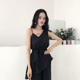 Set: Asymmetrical Sleeveless Top + Wide-leg Pants