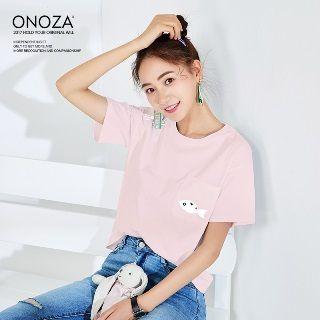 Short-sleeve Fish Embroidered T-shirt