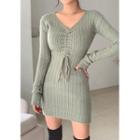 Drawcord Rib-knit Bodycon Dress