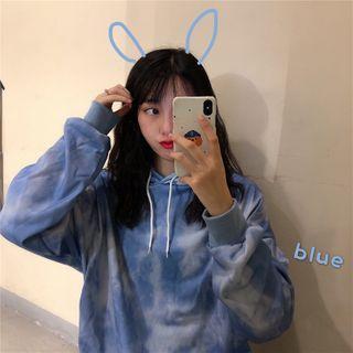 Tie-dye Drawstring Hoodie Tie-dye Print - Blue - One Size