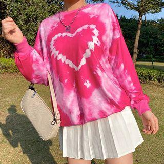 Heart Print Tie-dye Long-sleeve Sweatshirt