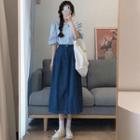Short-sleeve Plain Shirt / High-waist Denim Skirt