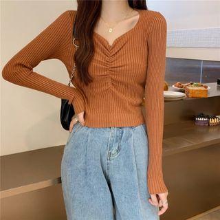 Ribbed Knit Ruched Sweater