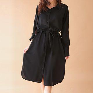 Tab-sleeve Shirtdress With Sash