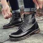 Genuine Leather Contrast Stitched Short Boots