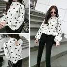 Dotted Lantern Sleeve Chiffon Top