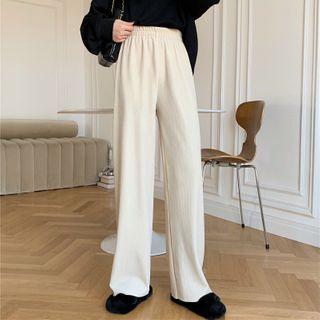 Plain Fleece Lined Wide-leg Pants