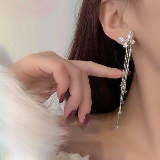 Butterfly Rhinestone Alloy Fringed Earring 1 Pair - S925 Silver - Silver - One Size