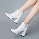 Genuine Leather Perforated Block Heel Short Boots